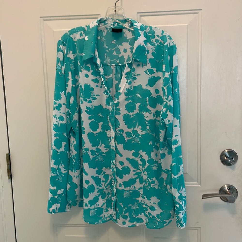 Summer aqua and white top. Soft, rich feel with an understated elegance.